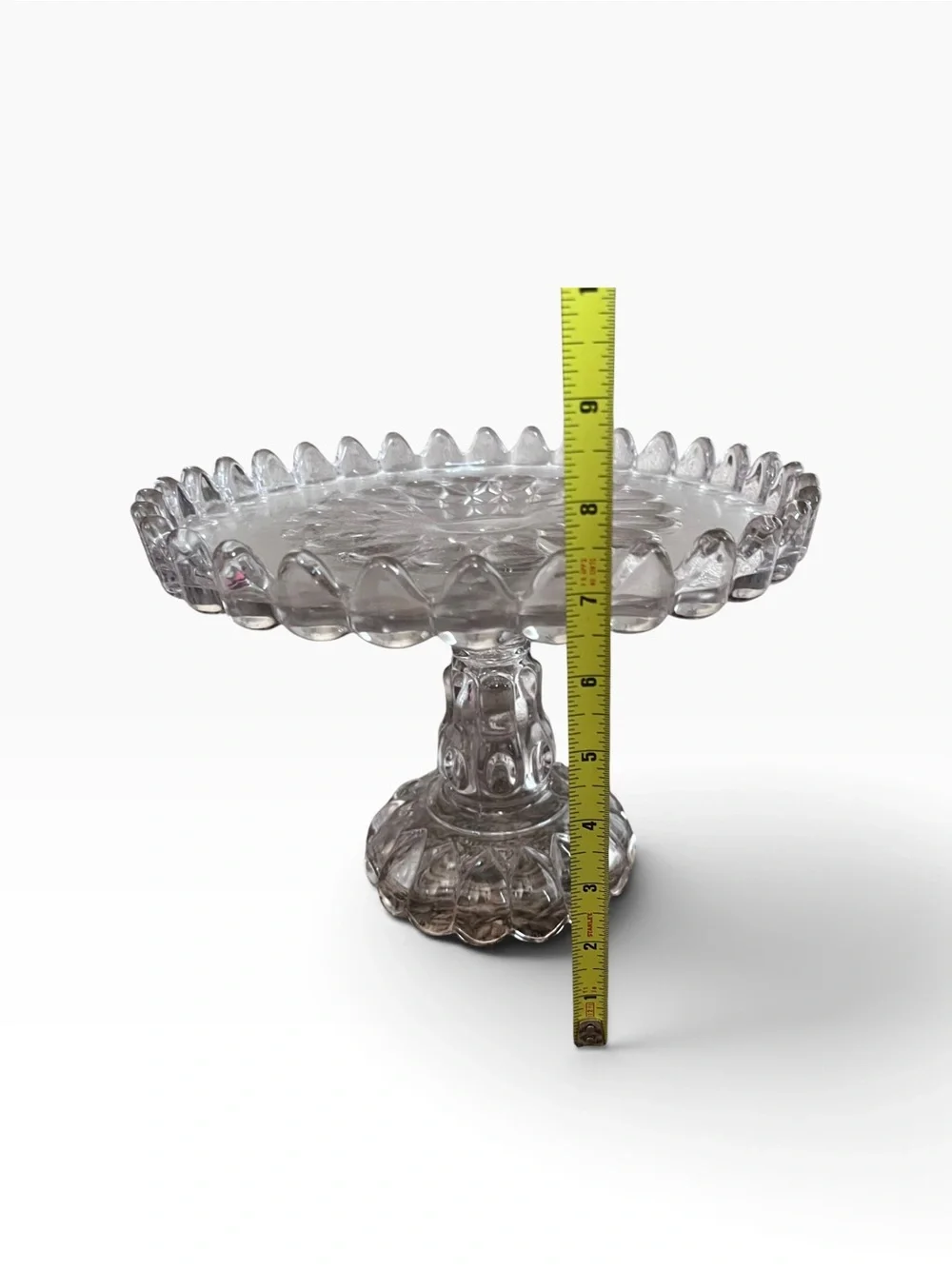 Antique 1889 EAPG Glass Pedestal Cake Stand Job's Tears Pattern 7.5”H 10”D VGC